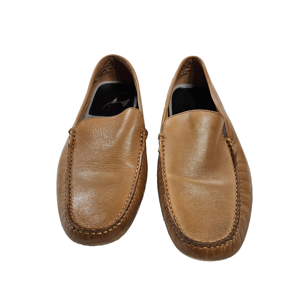 Zanzara Men's 9.5 Cognac Leather Driving Loafers Slip On Moc Toe Casual Shoes